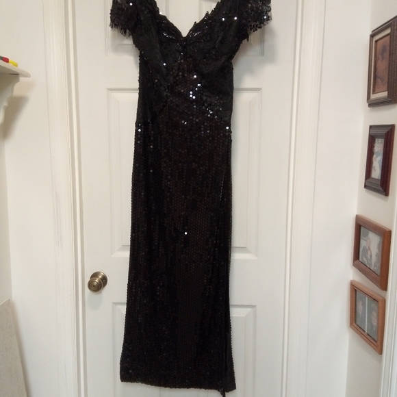 Vintage circa 1970’s 🖤 Beautifully sequined 👗black sequins & lace (size 4 ) - Picture 4 of 7